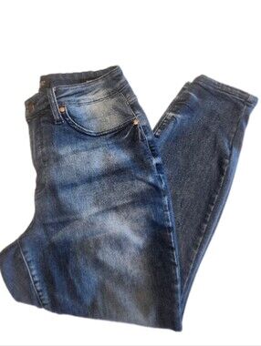 Judy Blue JB88525 DK-CO Mid Rise Skinny Fit, Dark Blue W/ Distressing, 14W